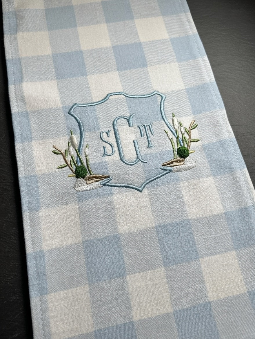 Personalized "It's a Boy" Wreath Sash – Embroidered Blue Gingham Announcement Ribbon