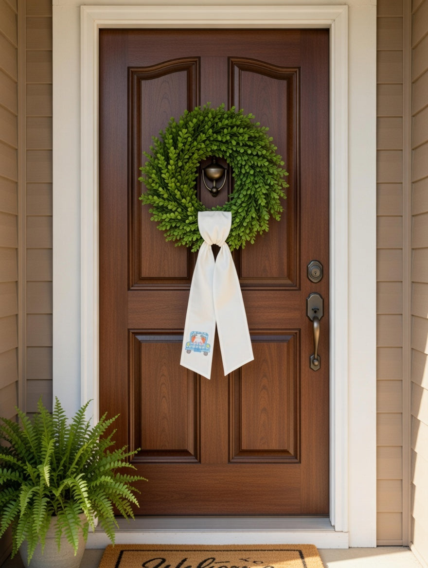 Custom Vintage Easter Truck Welcome Wreath Sash – Personalized with Your Initial(s)