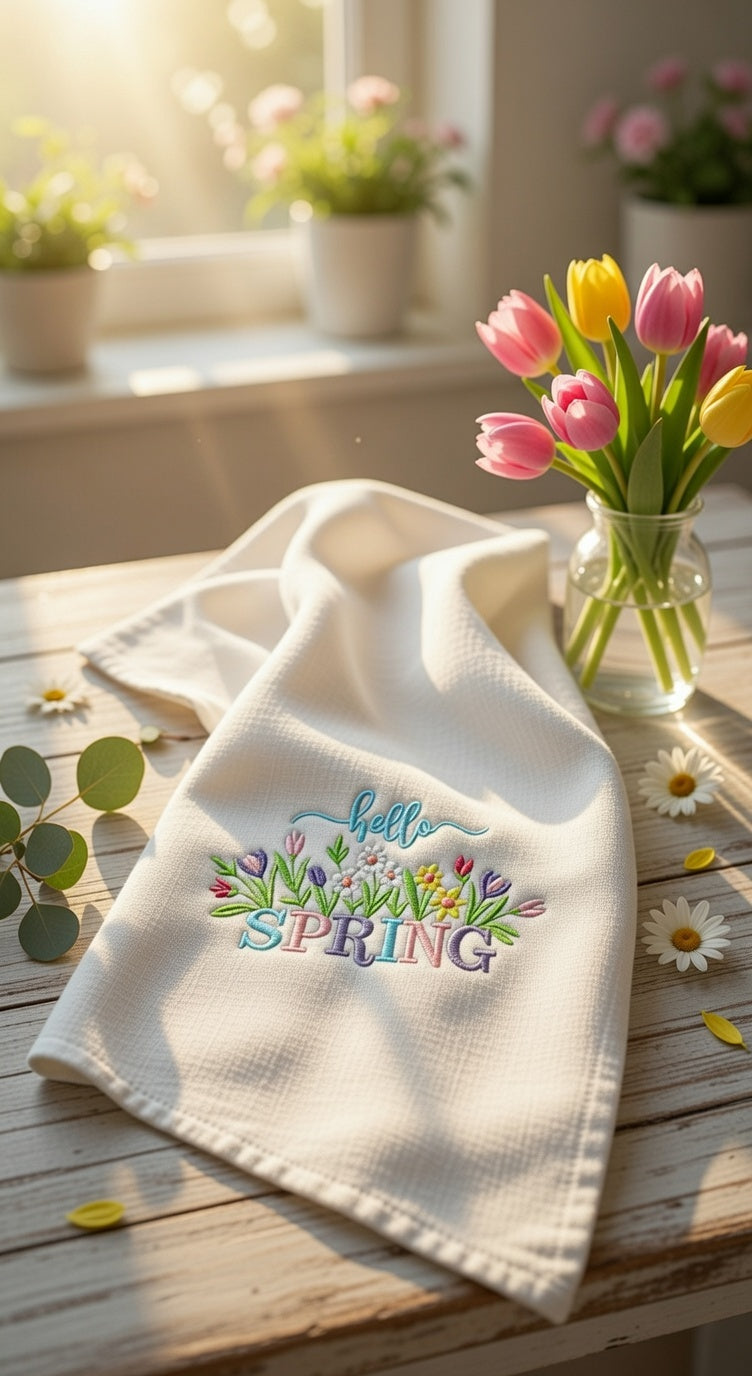 Hello Spring Wreath Sash – Embroidered with Custom Initial