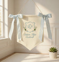 Personalized Monogram Nursery Pennant Banner – Embroidered Duck Pond Crest with Name & Initials