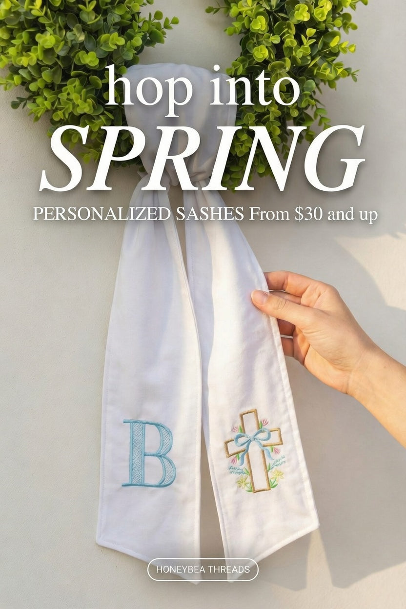 Hand-Embroidered Easter Wreath Sash (Wreath NOT included – sash only!)